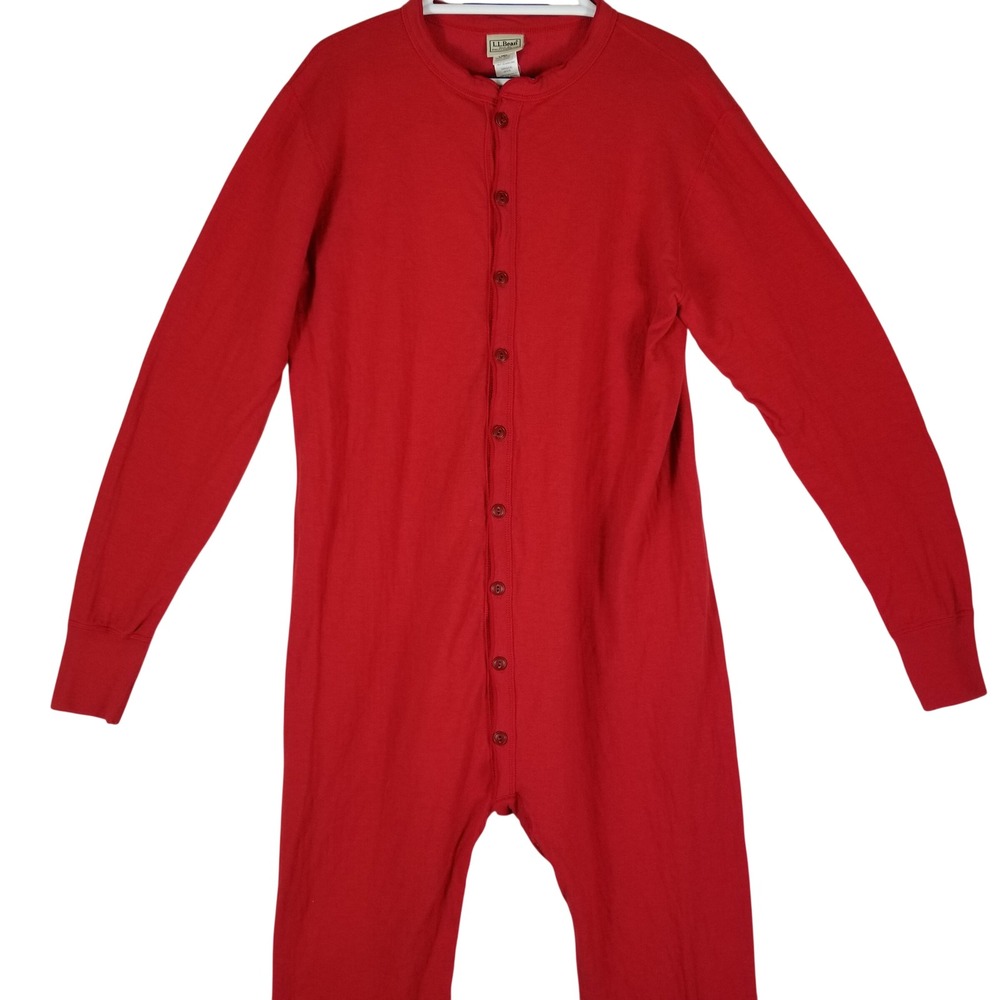 LL Bean Union Suit Mens L Tall Red Wool Cotton Dual Layer Thermal Long Johns